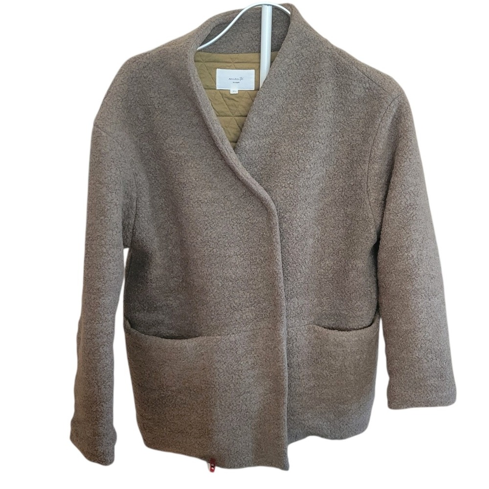 Amente Los Angeles Taupe Boucle Wool Blend Quilted Lined Jacket Womens‎ ML Brown